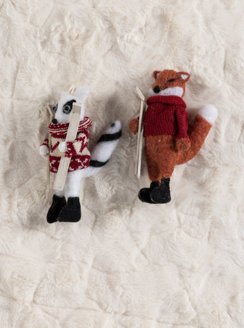 Set/2 Fox And Racoon Ornaments, Multi