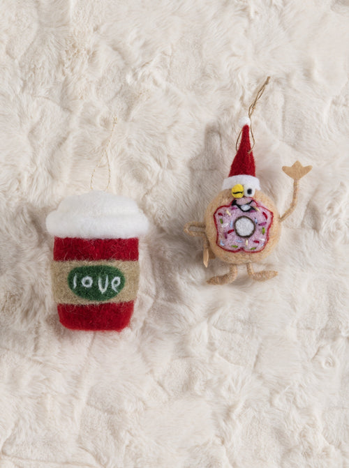 Set/ 2 Coffee And Donut Ornaments, Multi