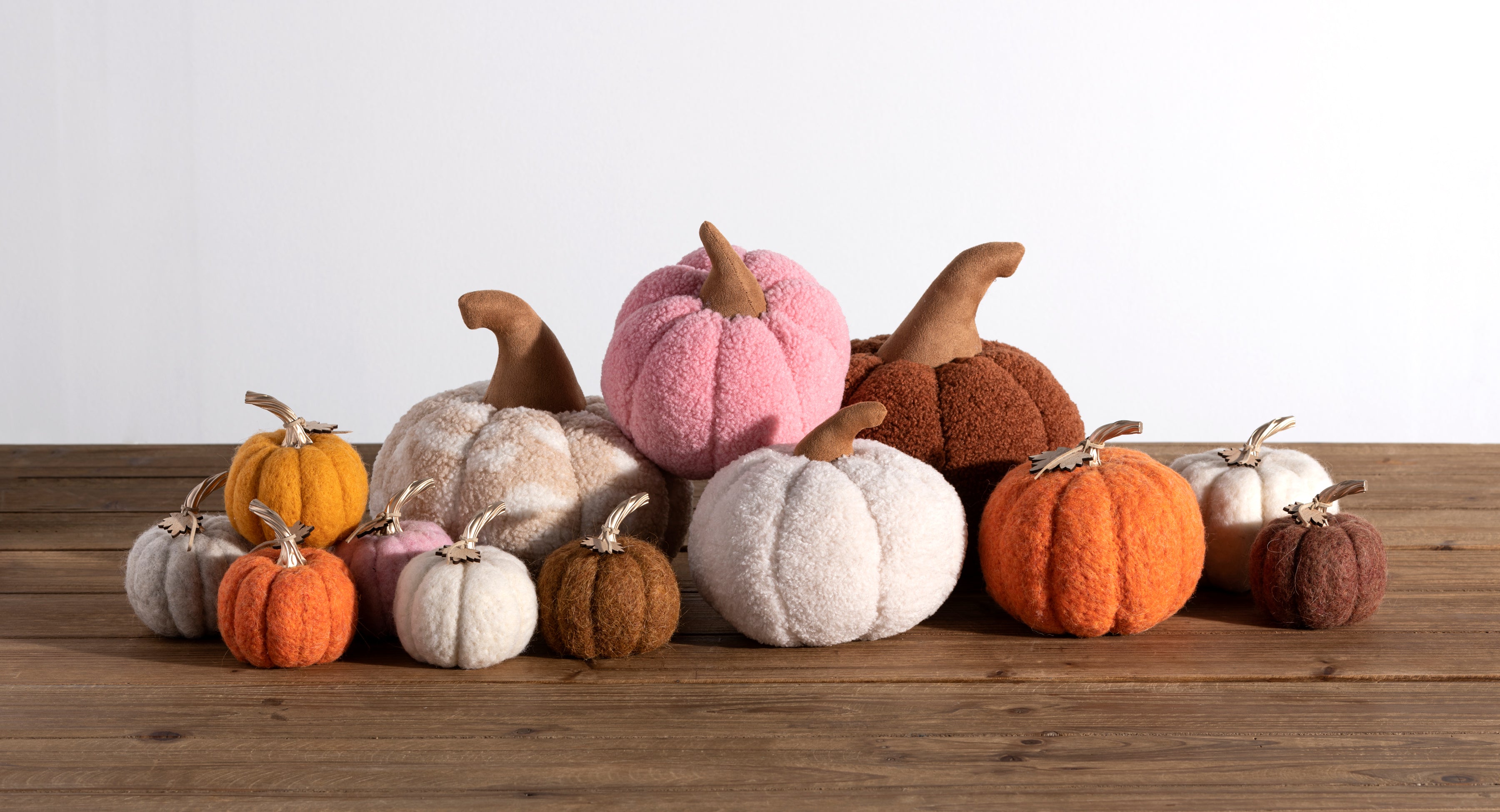 Shiraleah Assorted Set of 3 Felt Decorative Pumpkins, Multi