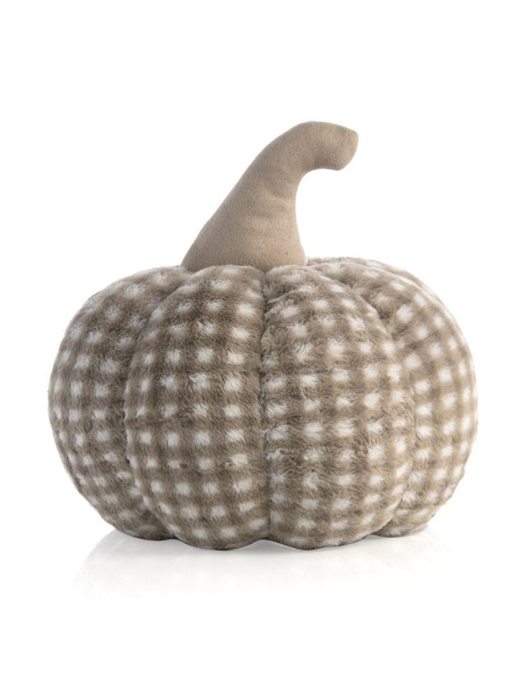 Shiraleah Large Plaid Faux Fur Pumpkin Pillow, Beige