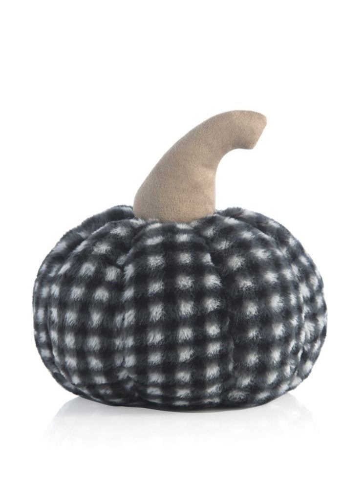 Shiraleah Medium Black Plaid Faux Fur Pumpkin Pillow, Black